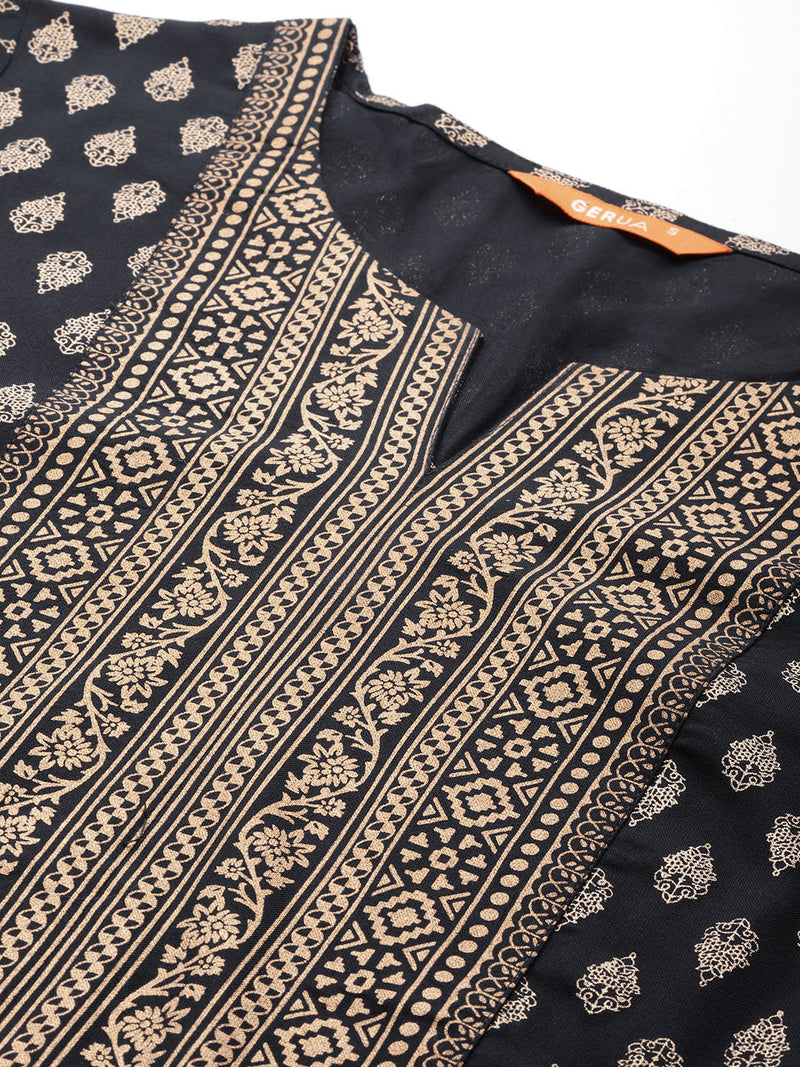 Navy Blue Printed Viscose Rayon Kurta