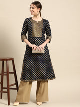 Navy Blue Printed Viscose Rayon Kurta