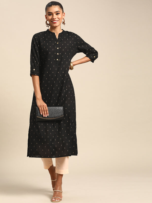 Black Printed Viscose Rayon Kurta