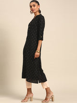 Black Printed Viscose Rayon Kurta