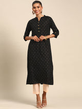 Black Printed Viscose Rayon Kurta