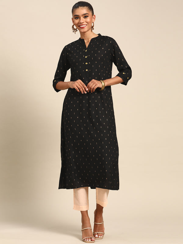 Black Printed Viscose Rayon Kurta