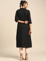 Black Printed Viscose Rayon Kurta