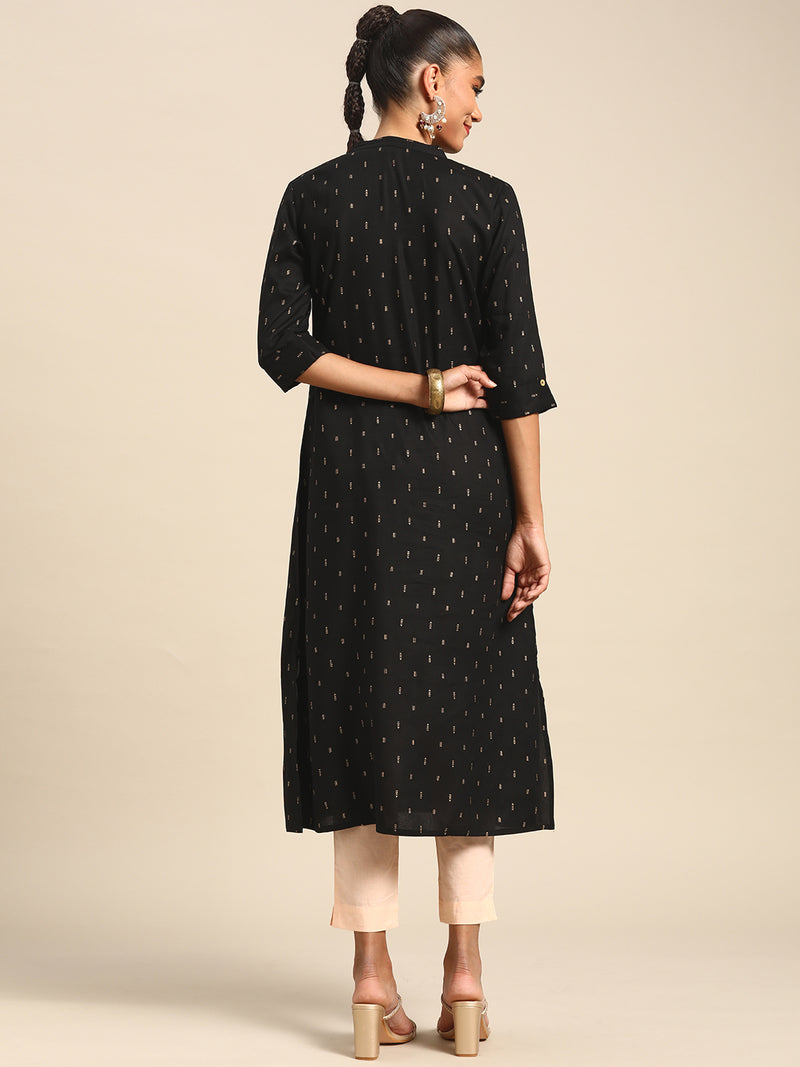 Black Printed Viscose Rayon Kurta