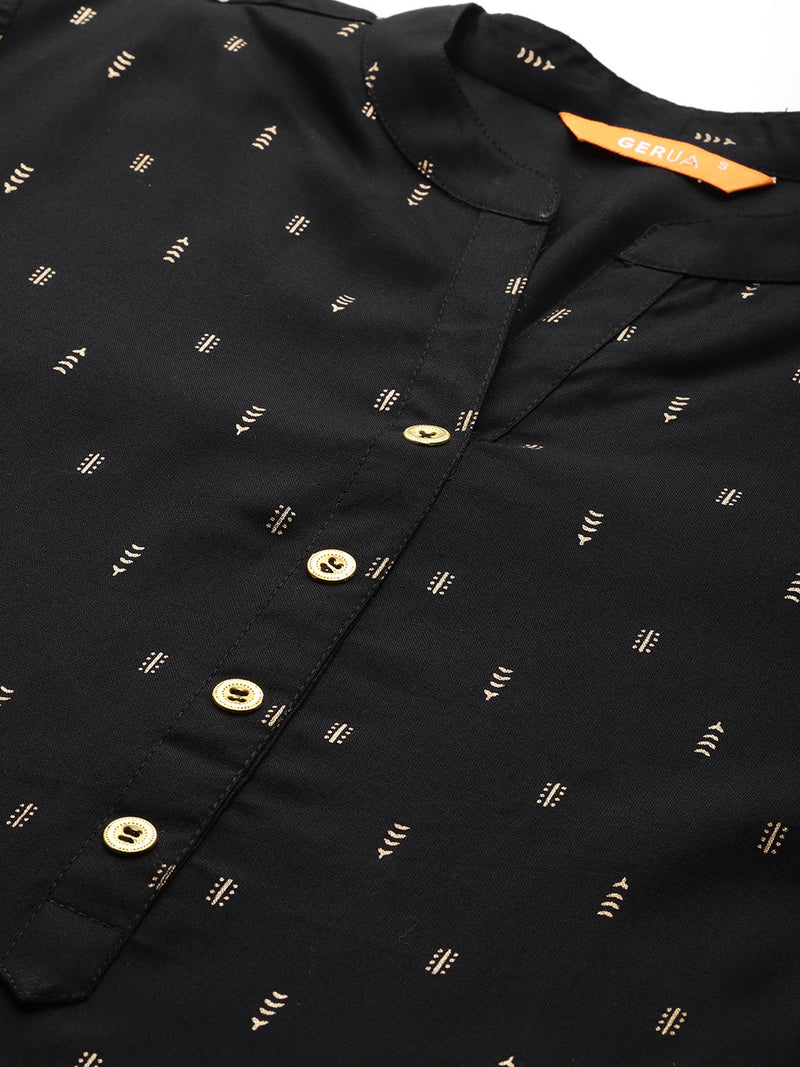 Black Printed Viscose Rayon Kurta