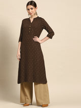 Coffee Brown Printed Viscose Rayon Kurta