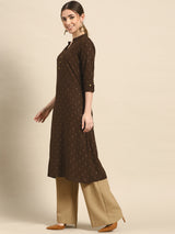 Coffee Brown Printed Viscose Rayon Kurta