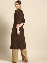 Coffee Brown Printed Viscose Rayon Kurta