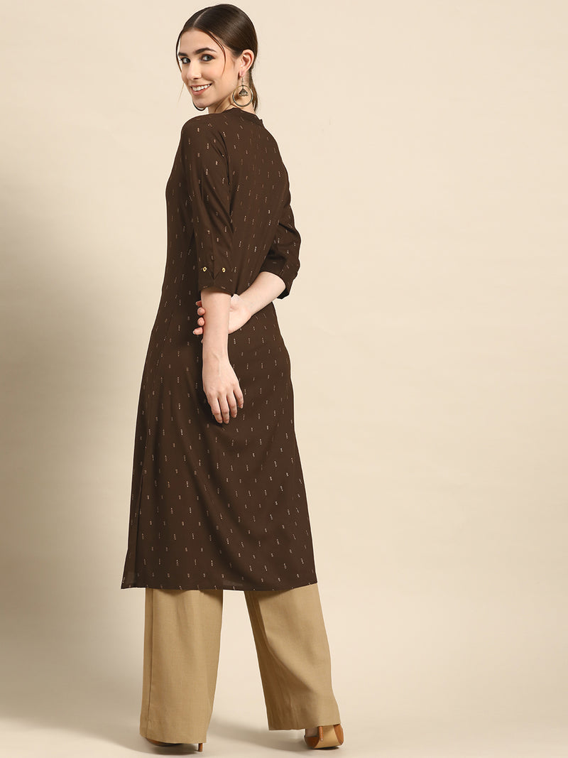 Coffee Brown Printed Viscose Rayon Kurta