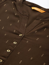 Coffee Brown Printed Viscose Rayon Kurta