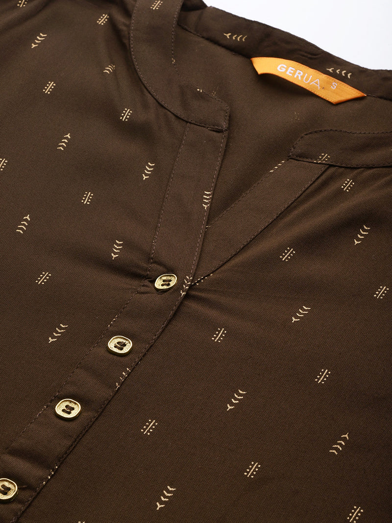 Coffee Brown Printed Viscose Rayon Kurta