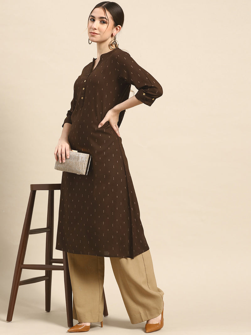 Coffee Brown Printed Viscose Rayon Kurta