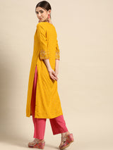Yellow Printed Viscose Rayon Kurta