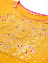 Yellow Printed Viscose Rayon Kurta