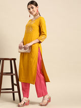 Yellow Printed Viscose Rayon Kurta