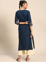 Blue Printed Viscose Rayon Kurta