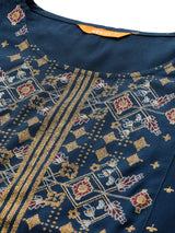 Blue Printed Viscose Rayon Kurta