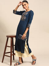 Blue Printed Viscose Rayon Kurta