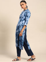 Blue Printed Viscose Rayon Kurta