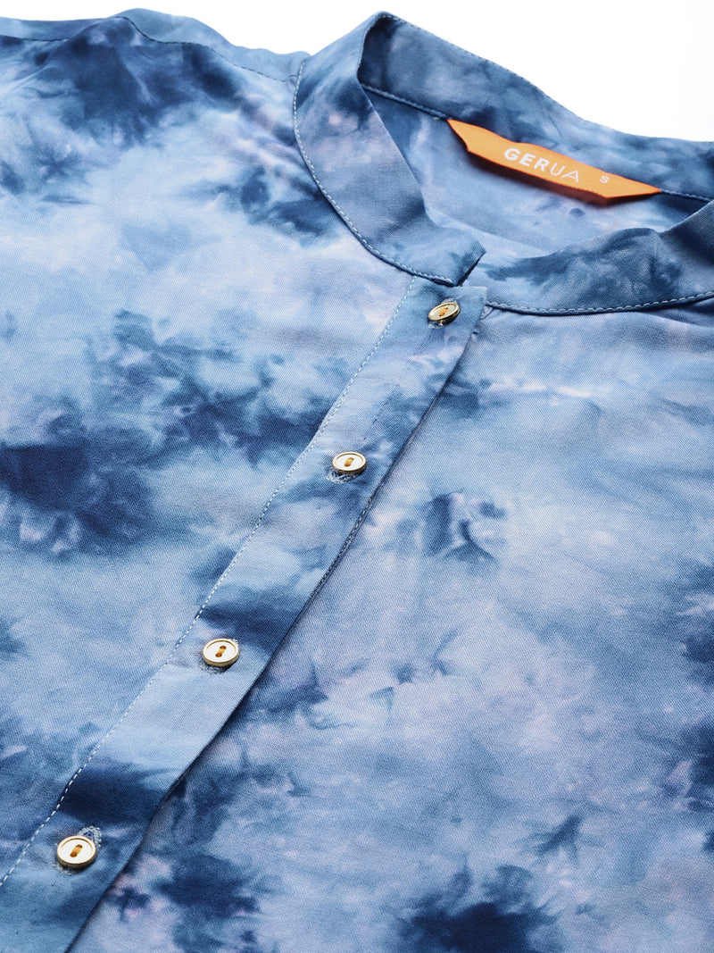 Blue Printed Viscose Rayon Kurta