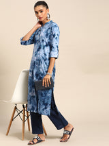 Blue Printed Viscose Rayon Kurta
