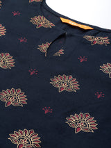 Navy Blue Printed Viscose Rayon Kurta
