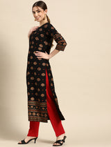 Black Printed Viscose Rayon Kurta