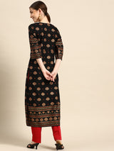 Black Printed Viscose Rayon Kurta