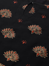 Black Printed Viscose Rayon Kurta