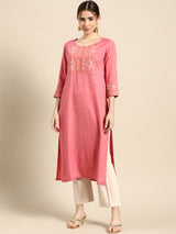 Pink Printed Viscose Rayon Kurta