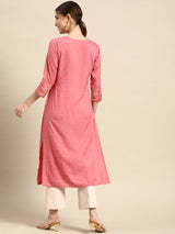 Pink Printed Viscose Rayon Kurta