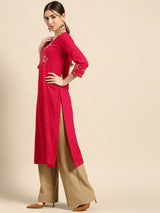 Pink Printed Viscose Rayon Kurta