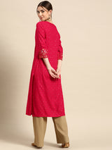 Pink Printed Viscose Rayon Kurta