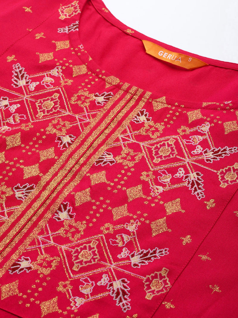 Pink Printed Viscose Rayon Kurta