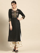 Black Printed Viscose Rayon Kurta