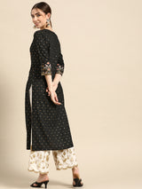 Black Printed Viscose Rayon Kurta