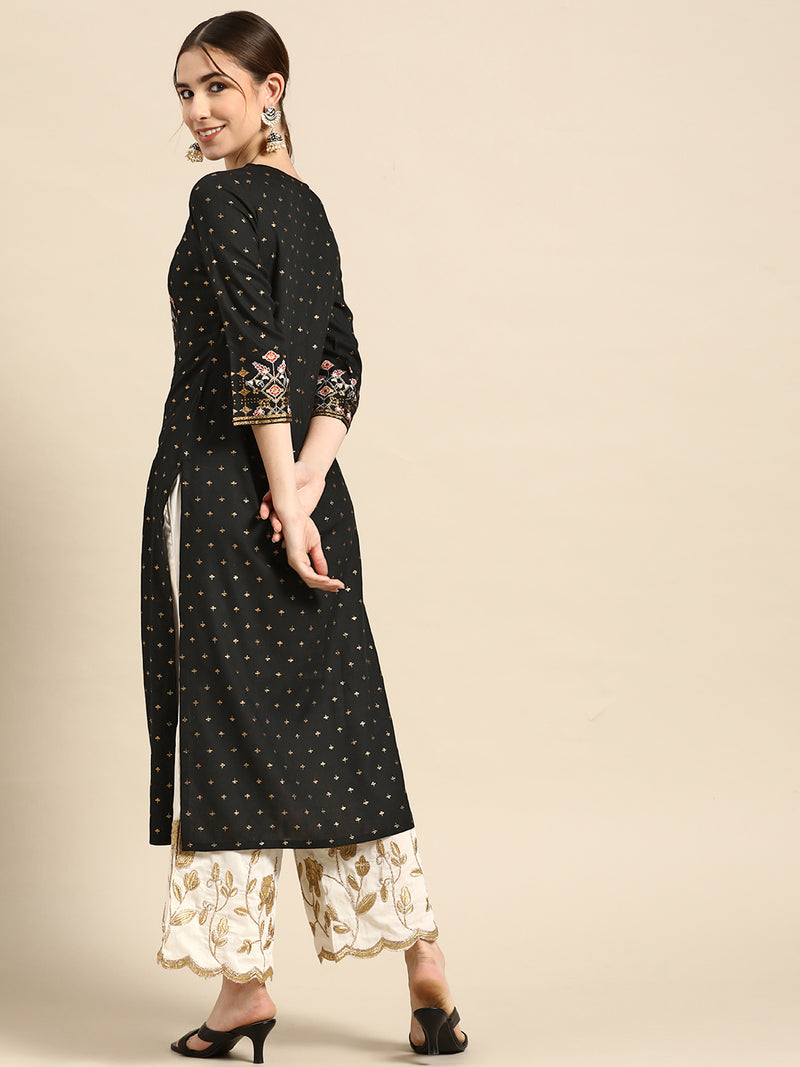 Black Printed Viscose Rayon Kurta