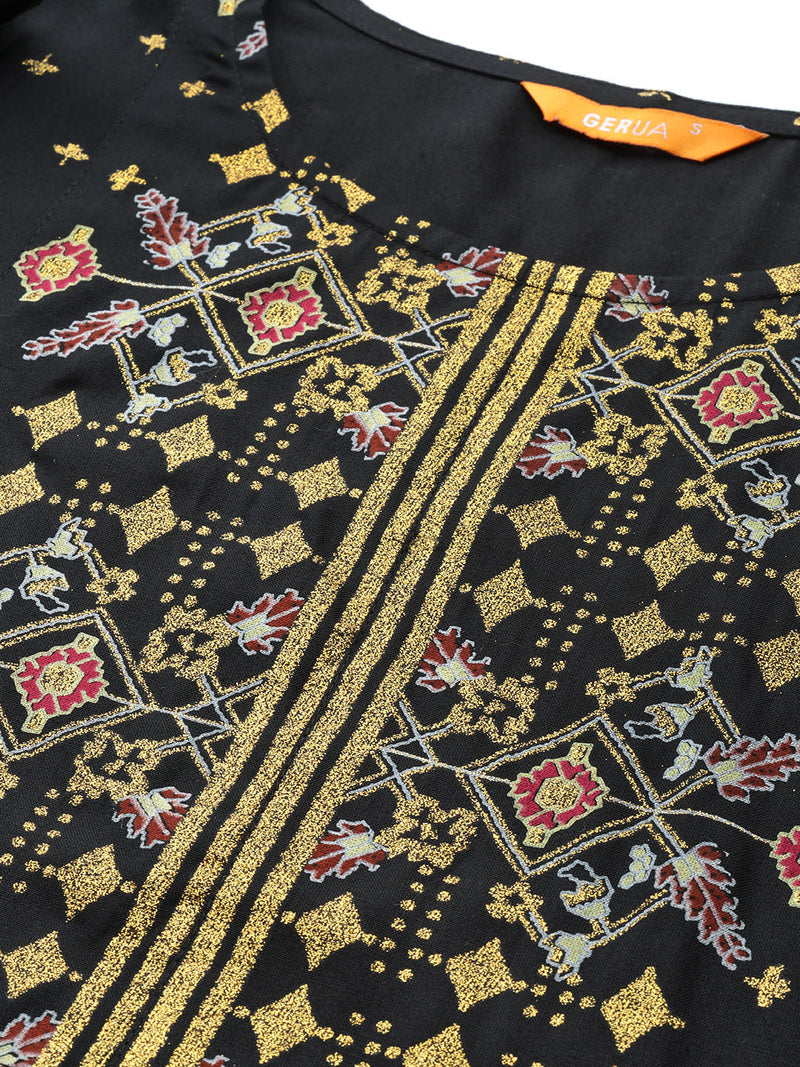 Black Printed Viscose Rayon Kurta