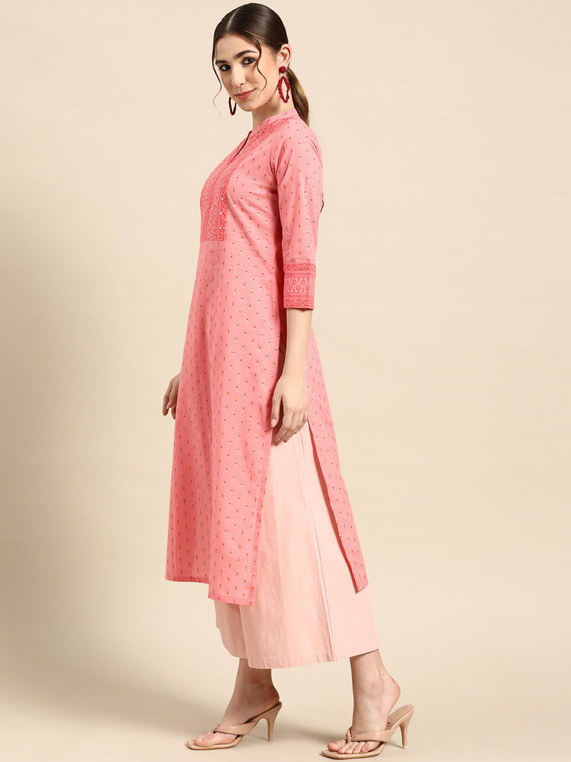 Pink Yoke Design Cotton Kurta