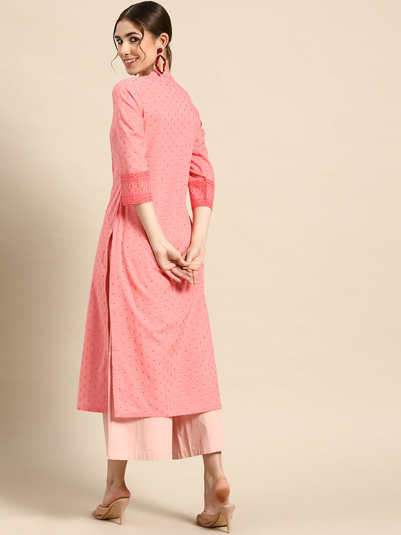 Pink Yoke Design Cotton Kurta