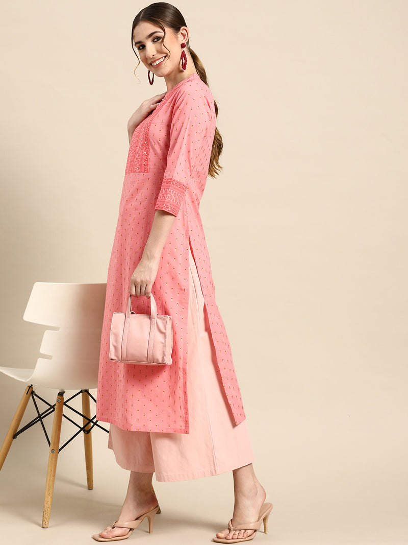Pink Yoke Design Cotton Kurta