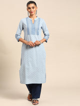 Blue Yoke Design Cotton Kurta