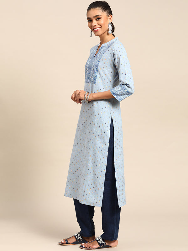 Blue Yoke Design Cotton Kurta