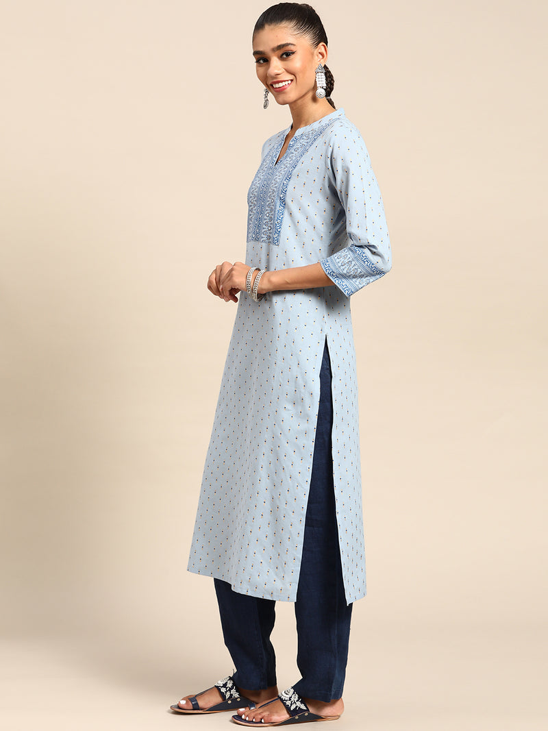 Blue Yoke Design Cotton Kurta