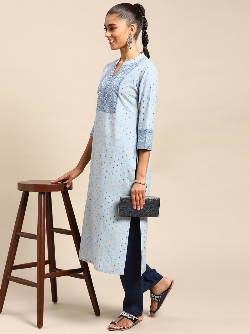Blue Yoke Design Cotton Kurta