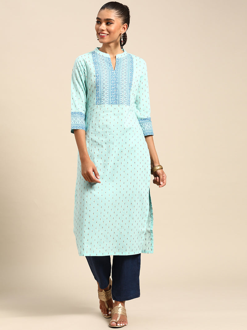 Blue Yoke Design Cotton Kurta