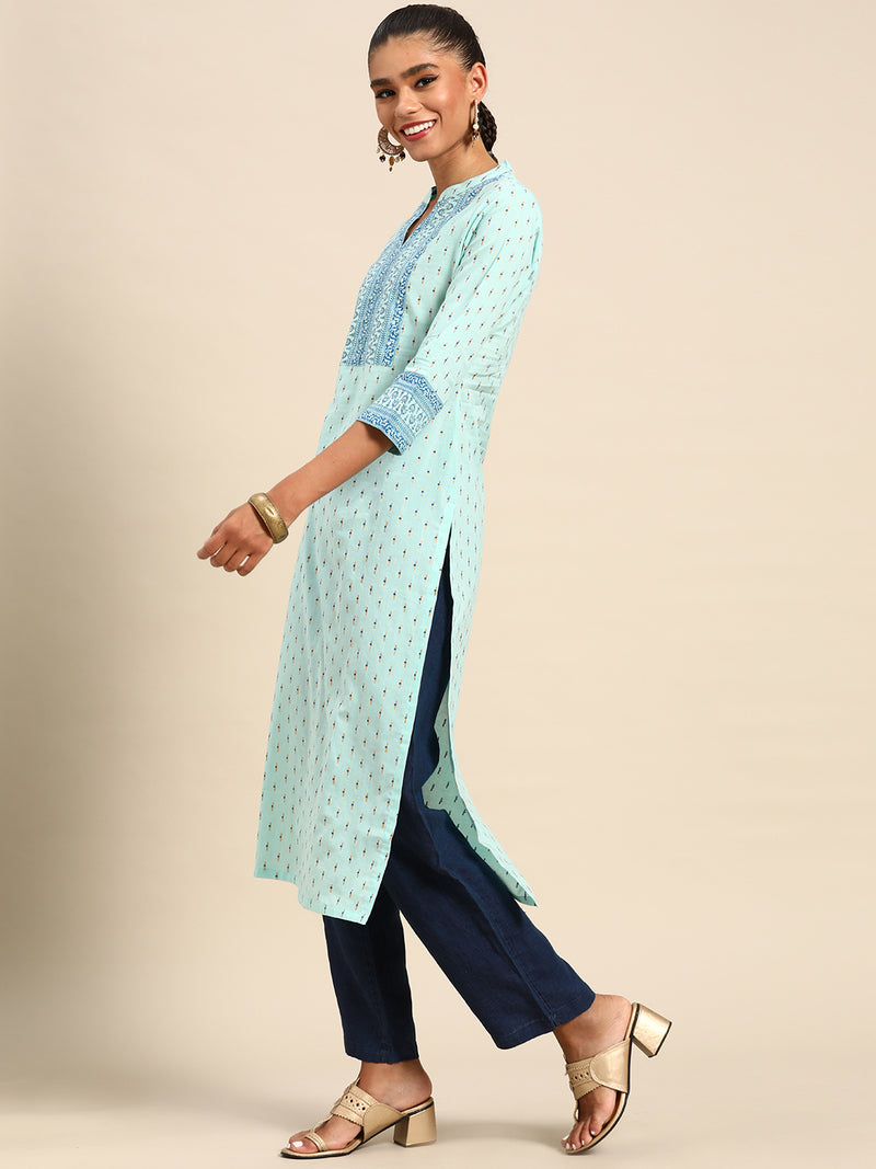 Blue Yoke Design Cotton Kurta