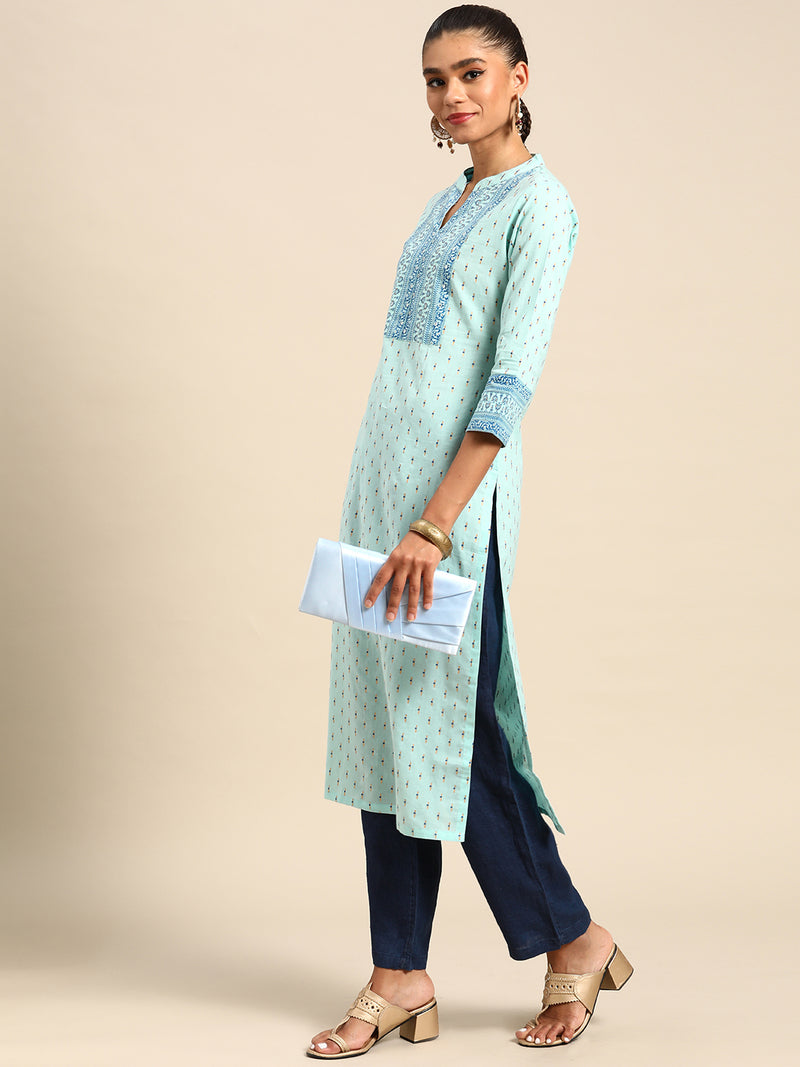 Blue Yoke Design Cotton Kurta