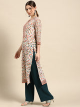 Cream Printed Viscose Rayon Kurta