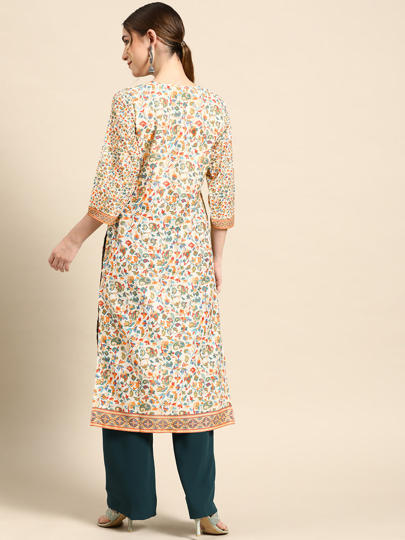 Cream Printed Viscose Rayon Kurta